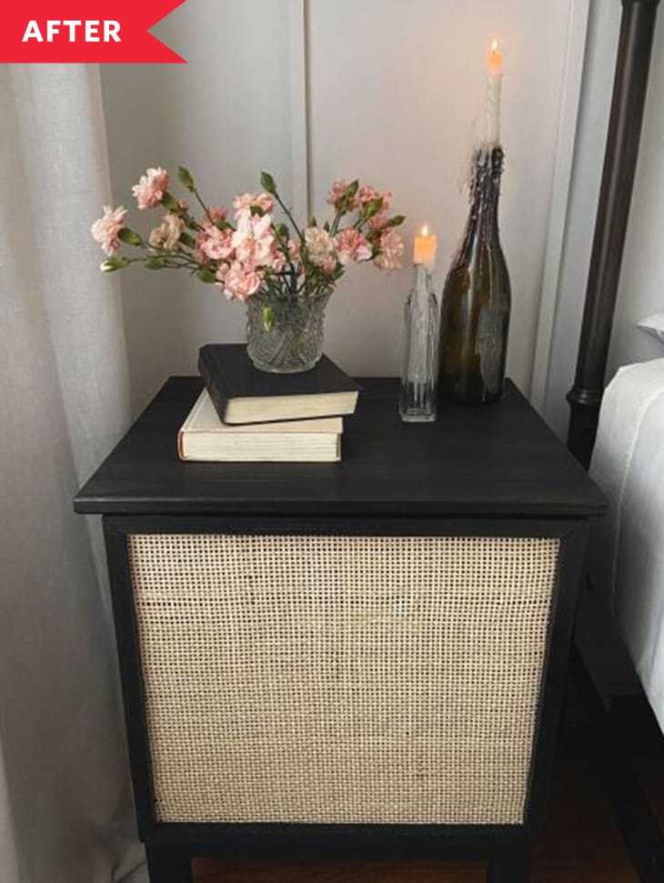 Before and After This DIYer Constructed a Rattan Nightstand Using an IKEA Piece Apartment Therapy